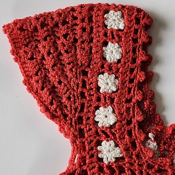 Crochet Top Womens XS‎ Handmade Embroidery BOHO Festival Cabin Cottagecore Knit - Picture 13 of 16